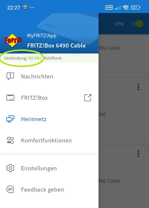Fritzbox VPN über W-Lan, Zugriff funktioniert