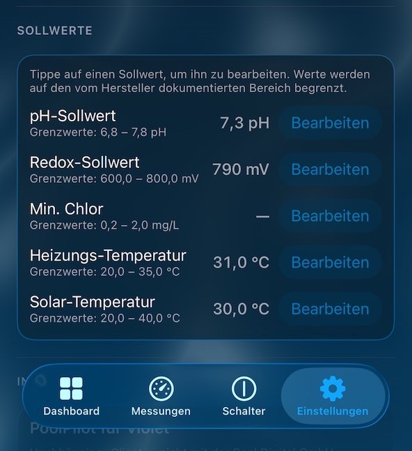 Sollwerte in den Einstellungen